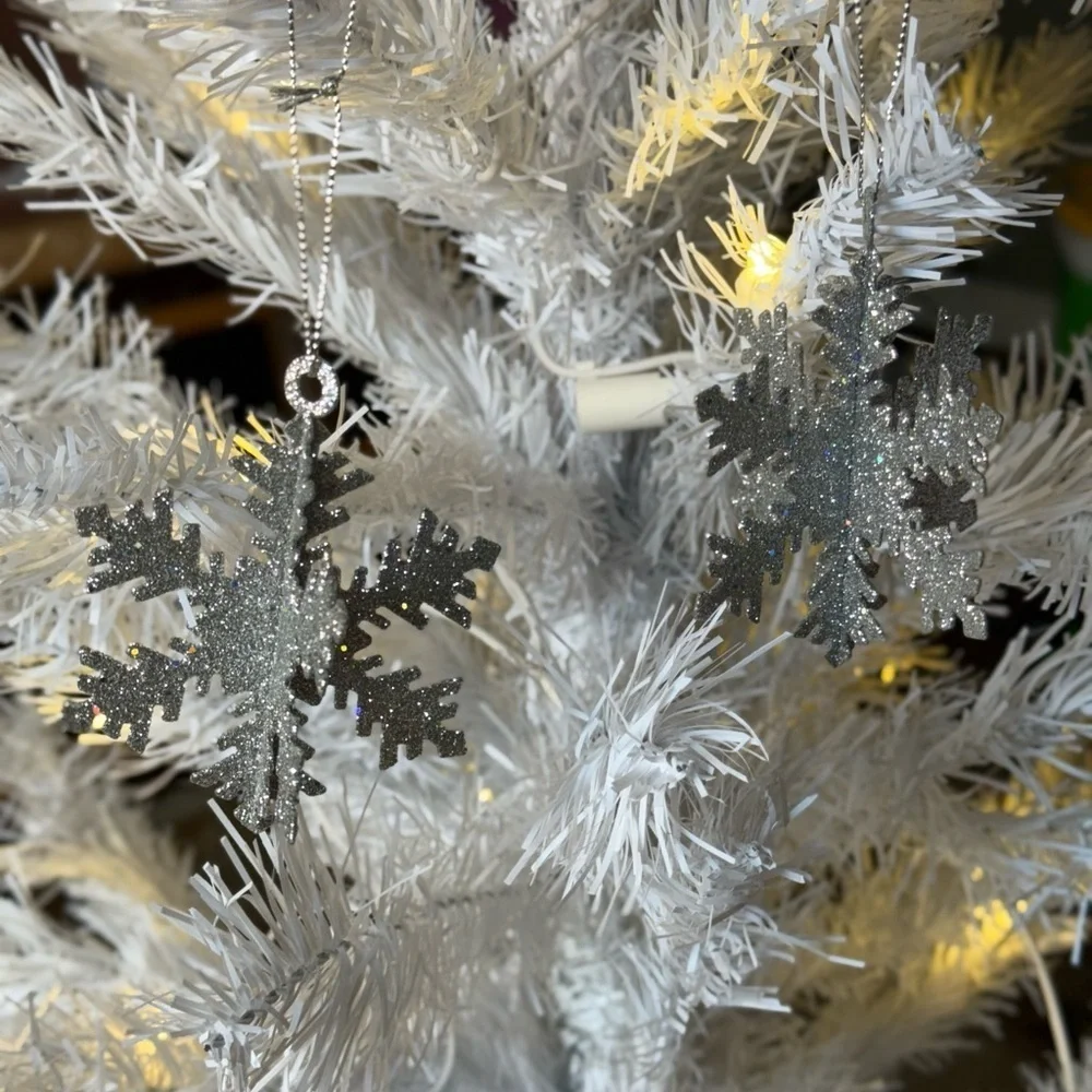 Silver Glitter Snowflake Ornaments